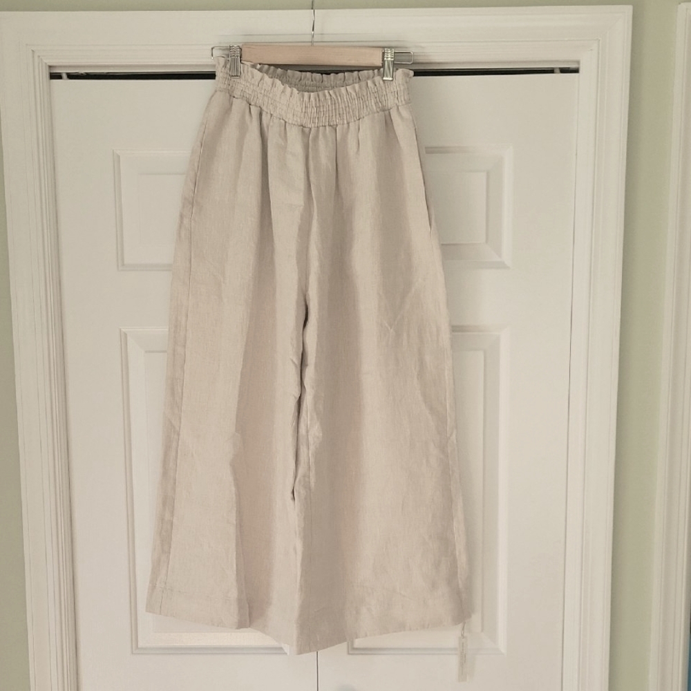 New Christy Dawn The Luna Pant Wide-Leg Linen Pants In Oatmeal Size Medium - Picture 4 of 5